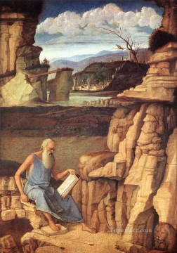 Giovanni Bellini Painting - St Jerome reading Renaissance Giovanni Bellini